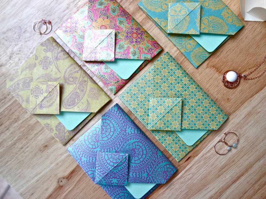 Origami Envelope Set 5 - Indian Flowers matt metallic
