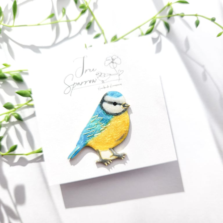 Blue Tit Bird Brooch