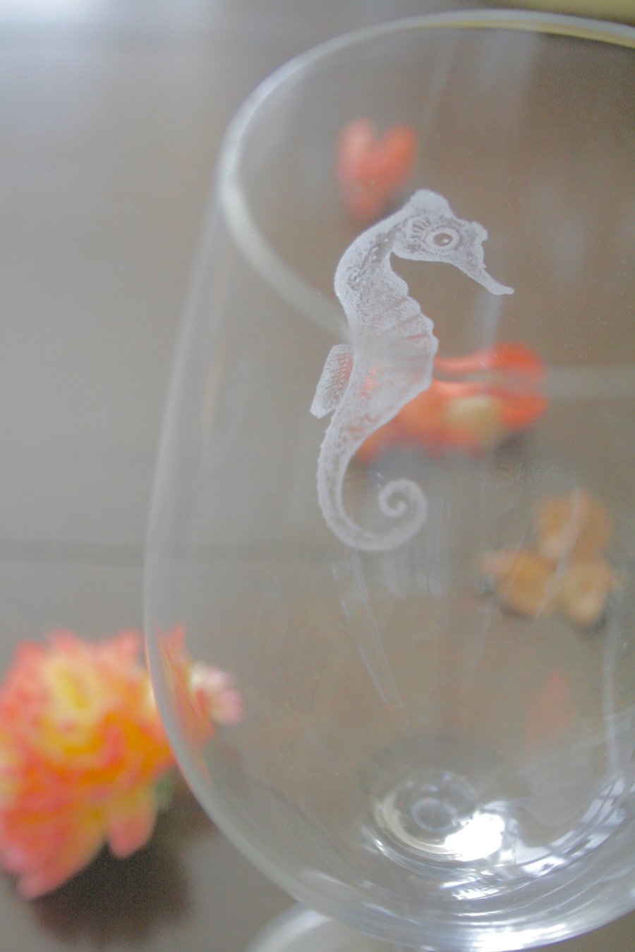 Pair of Crystal Seahorse Wine Glasses