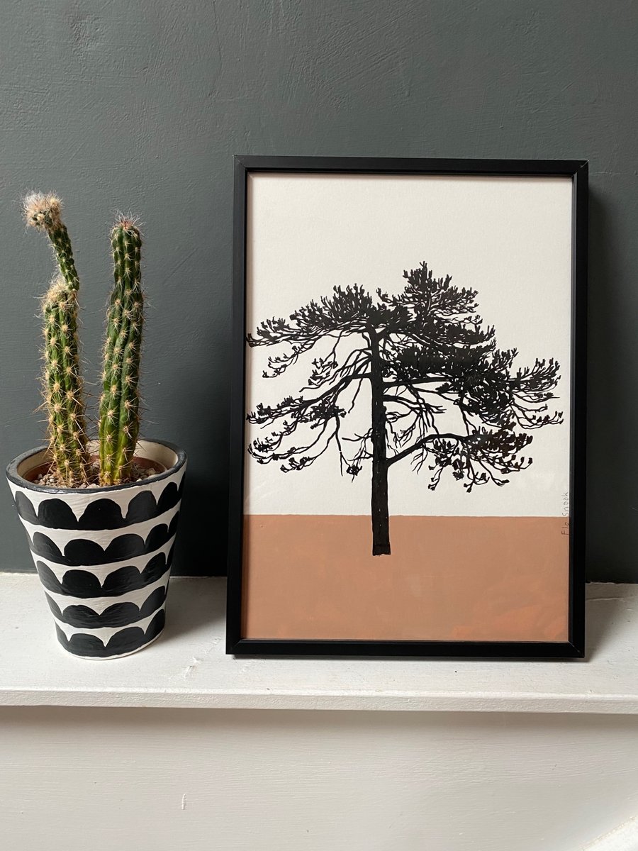Ashdown Pine no.60, original A4 artwork, hand drawn, painted, autumn brown