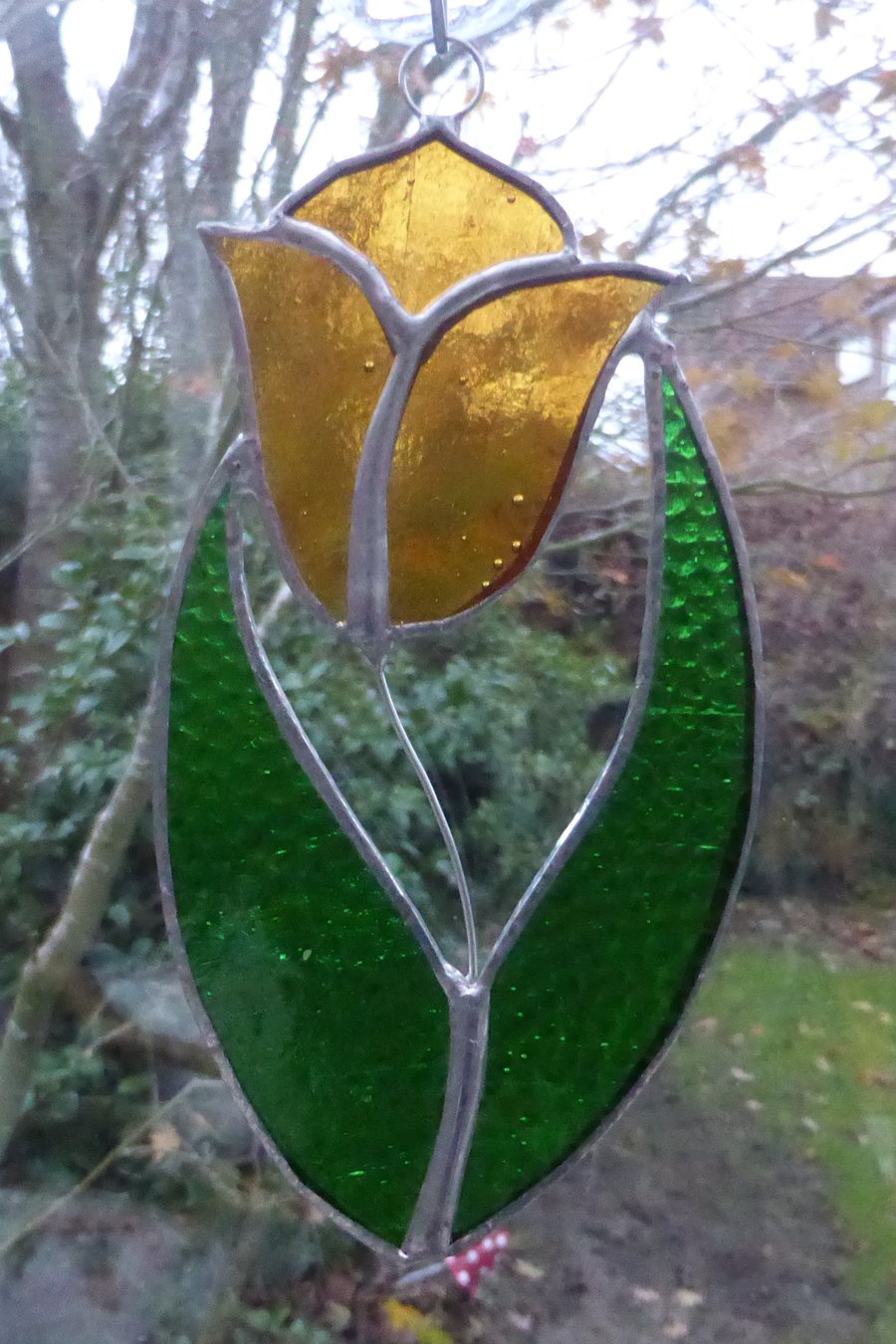 Stained Glass Tulip Suncatcher - Amber