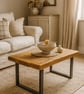 Handmade Rustic Solid Wood Coffee Table - Metal Square Framed Legs  - Image 4