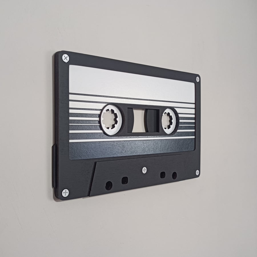 Large grey & white lined retro cassette tape 3D wall art 3D retro wall art 80s w