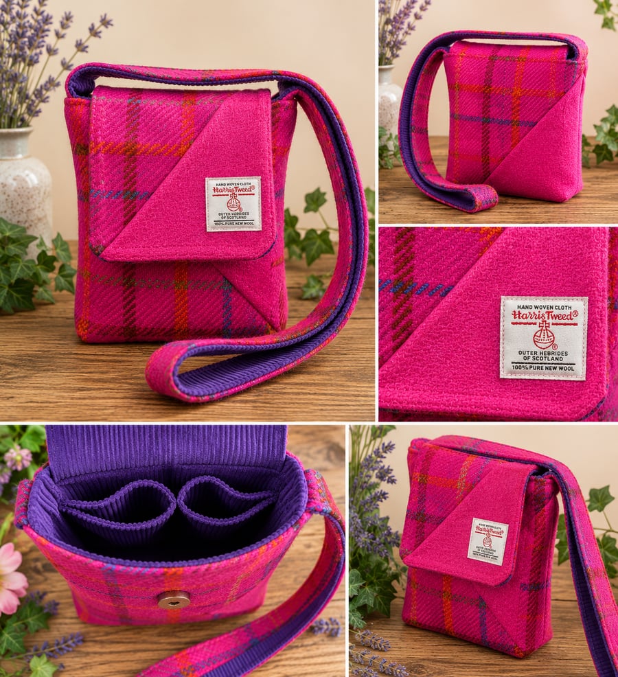 Handmade Harris Tweed® Shoulder Bag – Bright Pink Tartan – One of a Kind