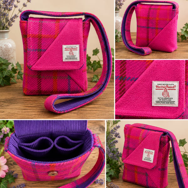 Handmade Harris Tweed® Shoulder Bag – Bright Pink Tartan – One of a Kind