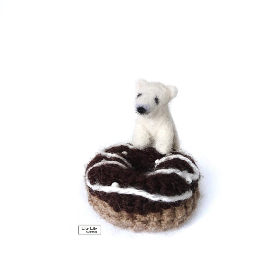 SOLD Rocco, Baby Polar Bear with doughnut, collectable, by Lily Lily Handmade