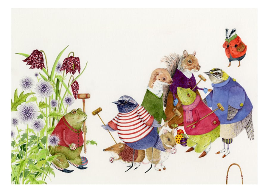 Toads and Friends play Croquet A3 Giclee print