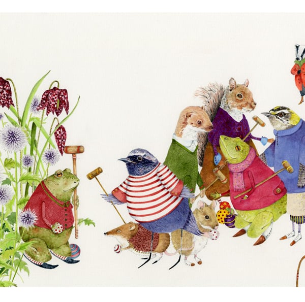 Toads and Friends play Croquet A3 Giclee print