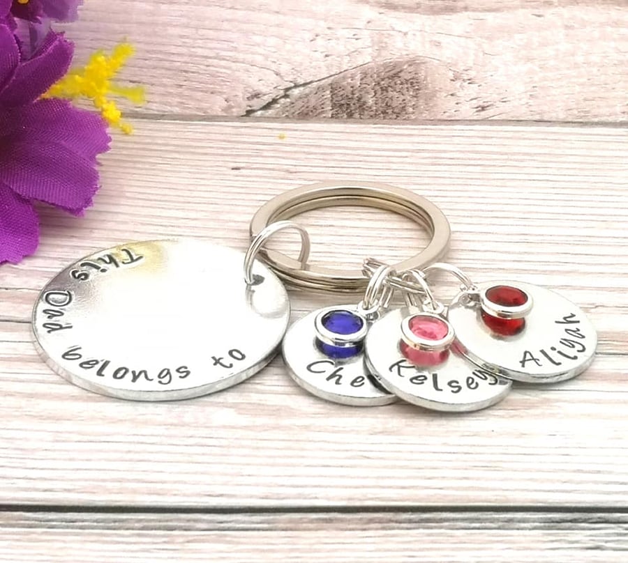 This Dad Belongs To Keyring With Birthstone Crystals - Personalised Dad Birthday