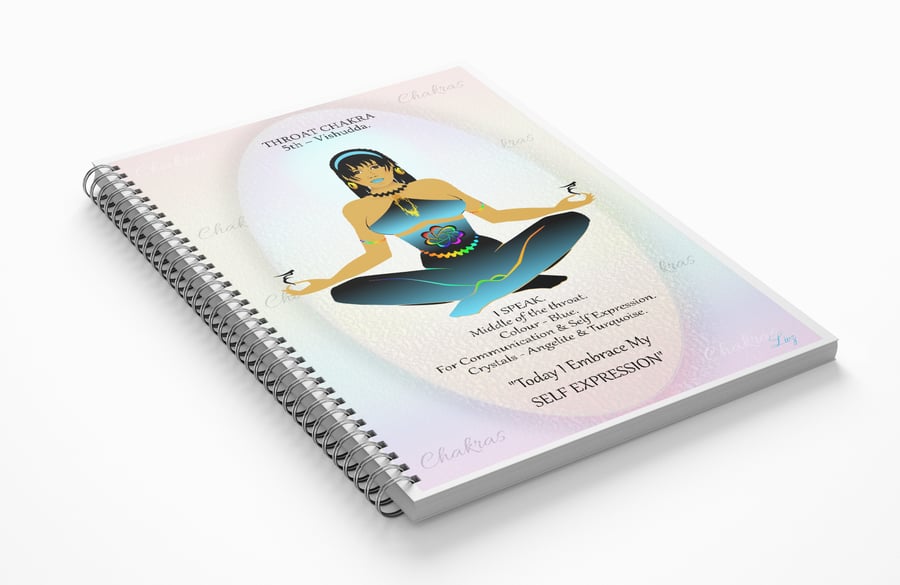 THROAT CHAKRA - Blue - Vishudda. Notebook Gift Set. Affirmation, FREE Bookmark. 