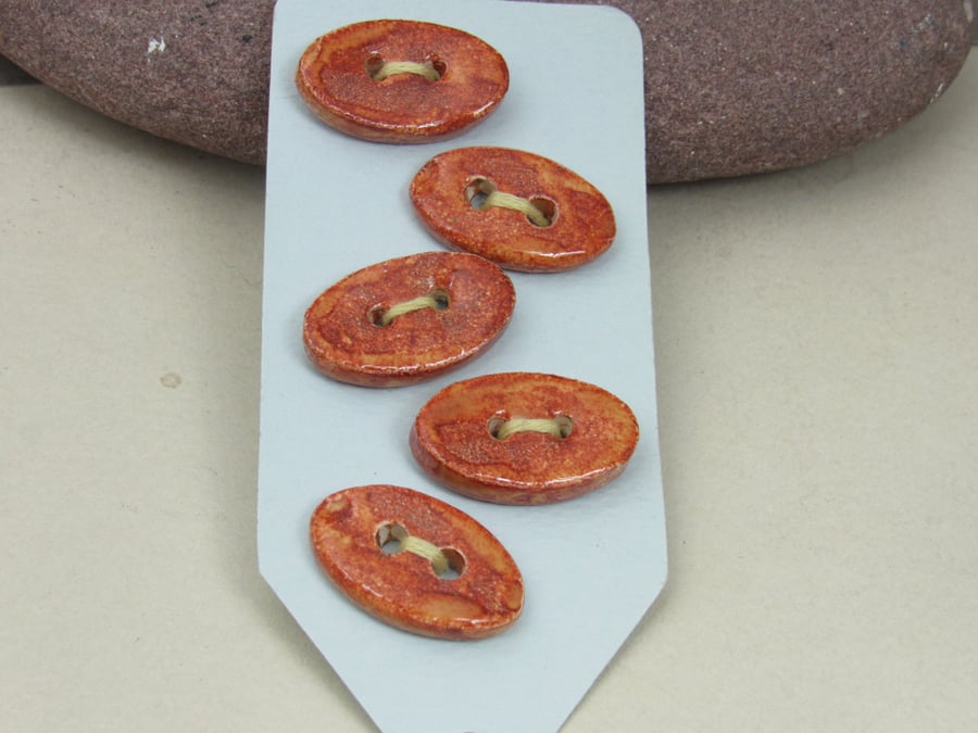 5 Small Oval Bright Copper Ceramic Buttons