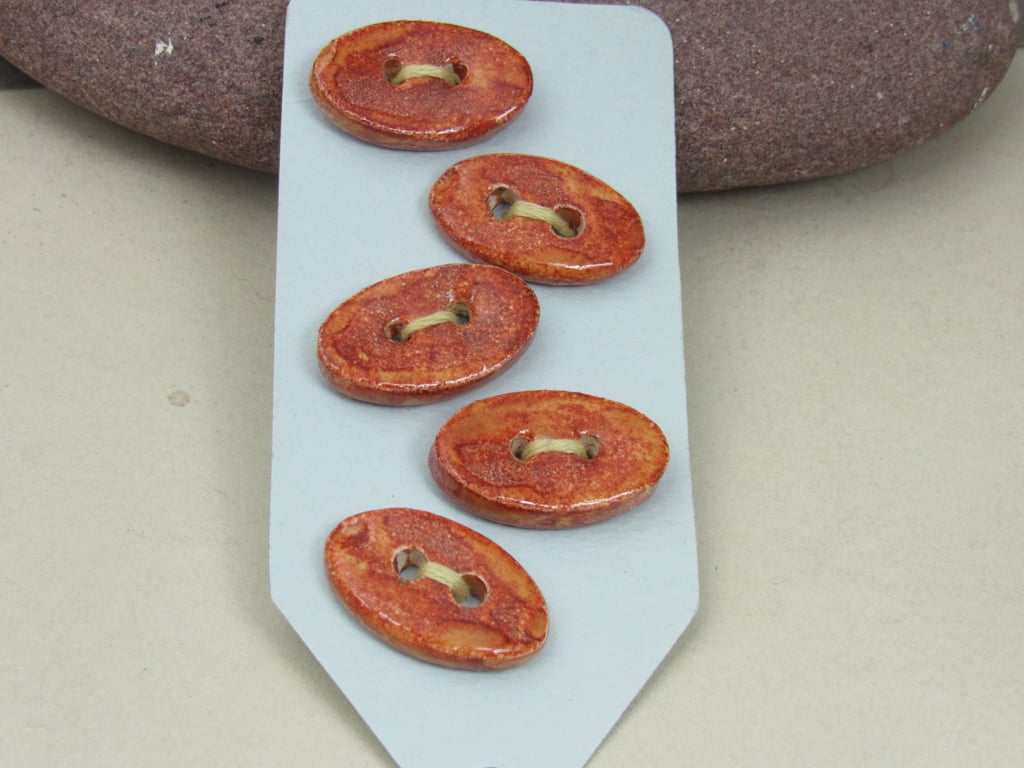 5 Small Oval Bright Copper Ceramic Buttons