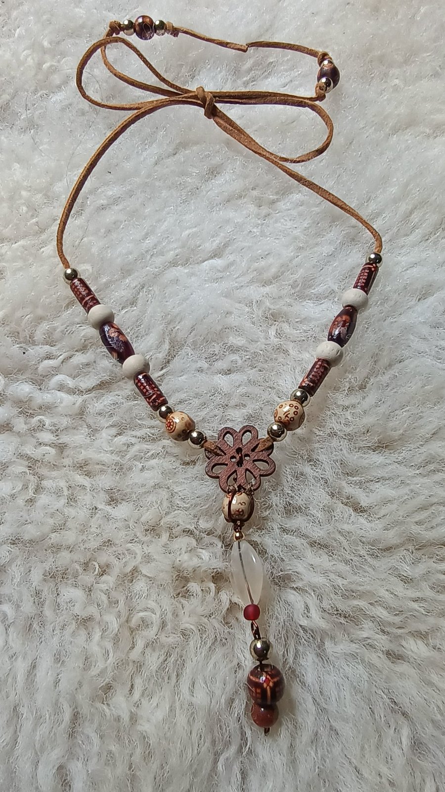 "Earth Guardian" - Bohemian tie necklace with decorative wooden beads - browns