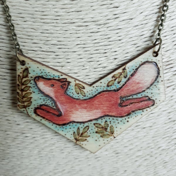 Pyrography fox  pendant