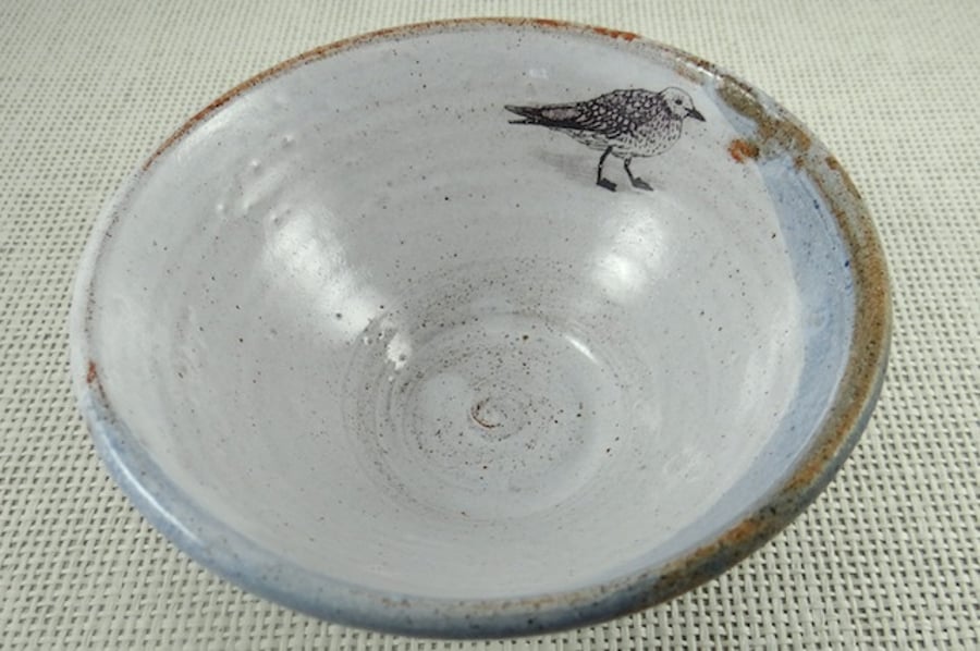 Ceramic bowl with baby seagull image - handmade pottery