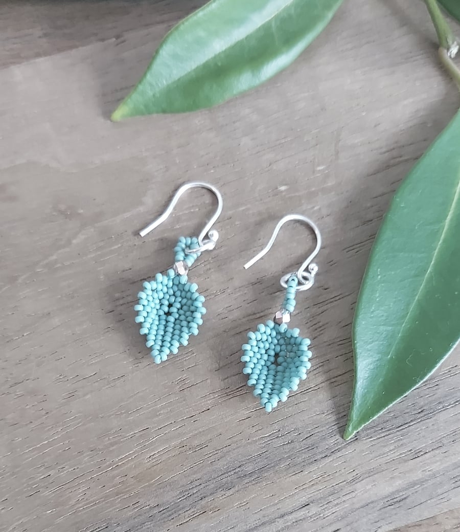 Beaded Leaf Earrings in Seafoam Green