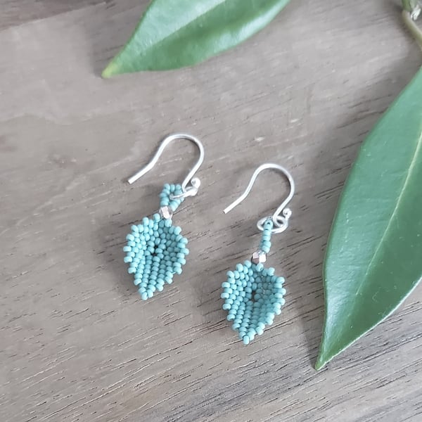 Beaded Leaf Earrings in Seafoam Green