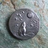 Moongazing Hare Silver Pewter Brooch with Rose Quartz