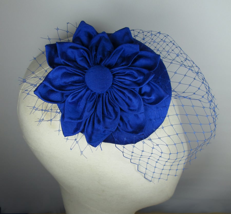 Sapphire Blue Fascinator Hat - Silk Cocktail Hat, Mini Hat, Wedding, Bridal