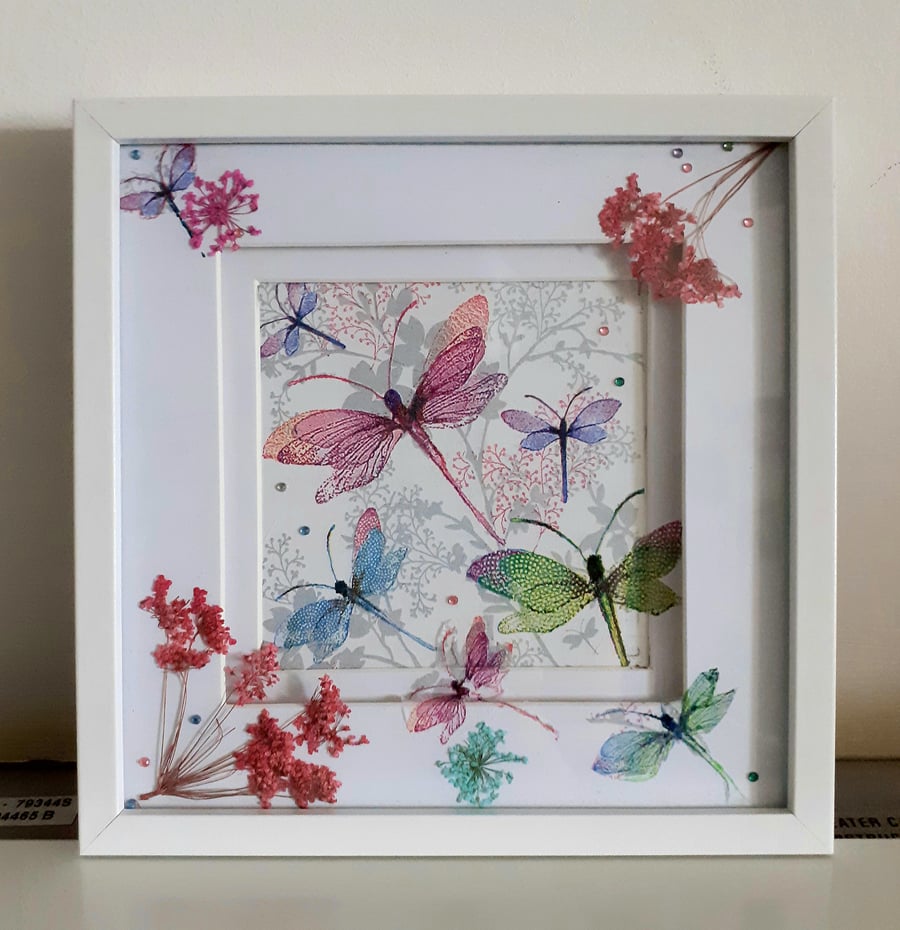 Dragonflies decoupaged and hand drawn in inks pictire