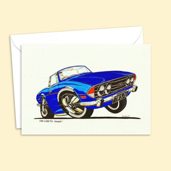 Seventies Sports Car Greeting: Boy Racer Illustration - Blank Inside (315)