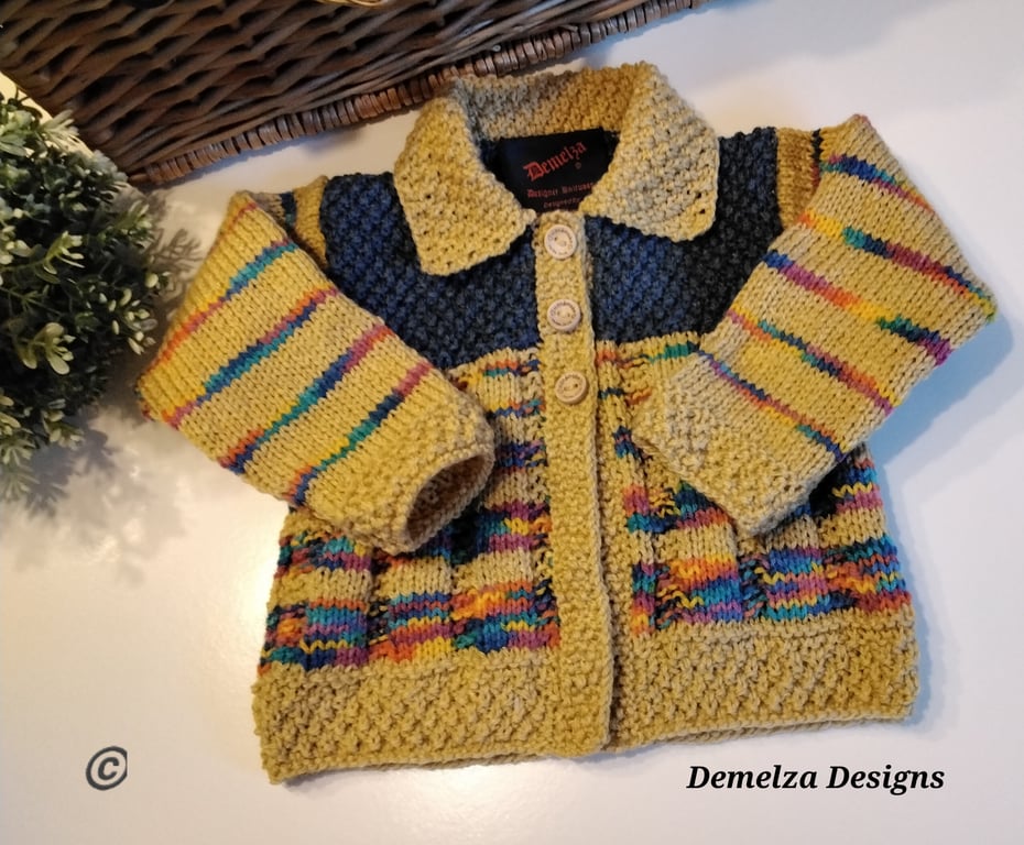 Designer Baby Boy's Hand Knitted Cardigan-Jacket  12-18 months size