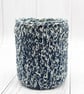 Hand Knitted pen Pot - Blue and White - Recycled Yarn - Image 2