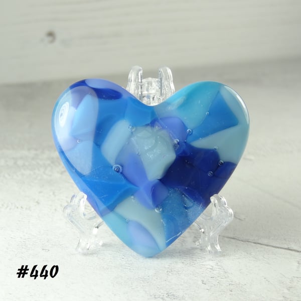 Blue Fused Glass Heart Pocket Hug with Stand, 5x4.5cm, handcrafted (440)