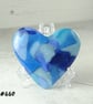 Blue Fused Glass Heart Pocket Hug with Stand, 5x4.5cm, handcrafted (440)