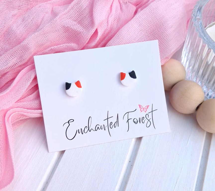 Mini Calico Cat Stud Earrings, Cat Lover Jewellery, Accessories & Gifts