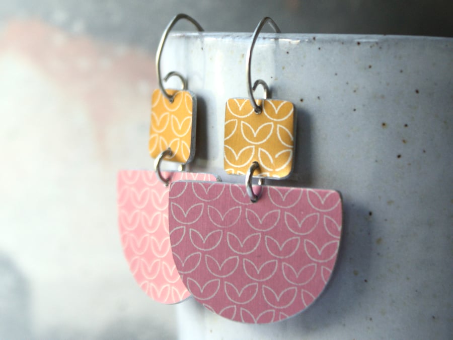 Colour pop half moon earrings - pink & mustard