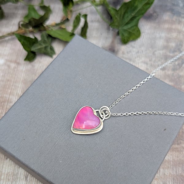 Sterling Silver Pink Aurora Opal Heart Necklace - JBJ2069