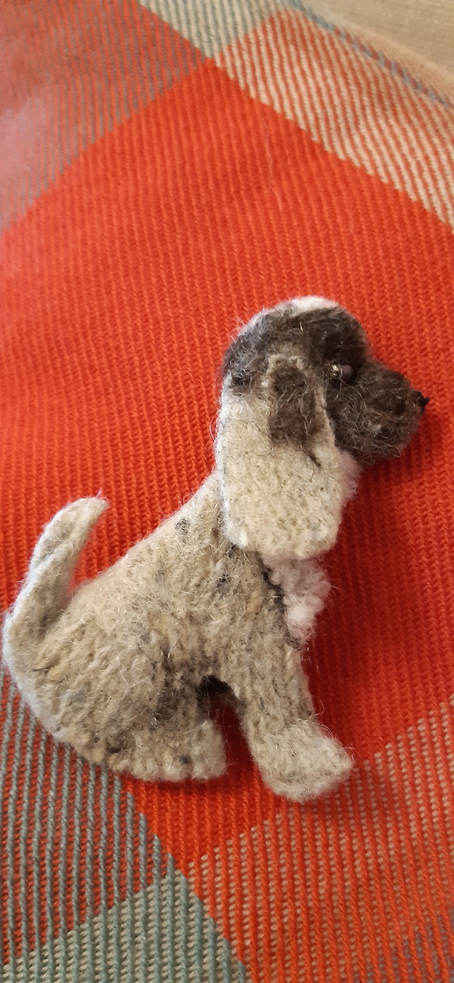 Spaniel dog Knitted and needle felt character brooch