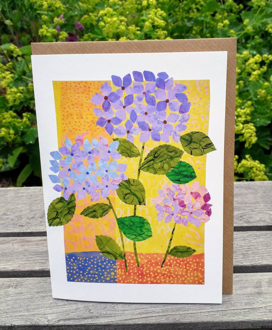 Floral greetings card, Hydrangea blank inside