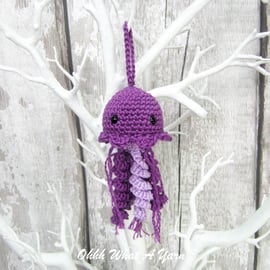 Purple crochet Jellyfish hanging decoration, bag charm, scissor keeper.