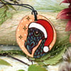 Dragon Santa hanging disc. Pyrography cute personalised decoration.