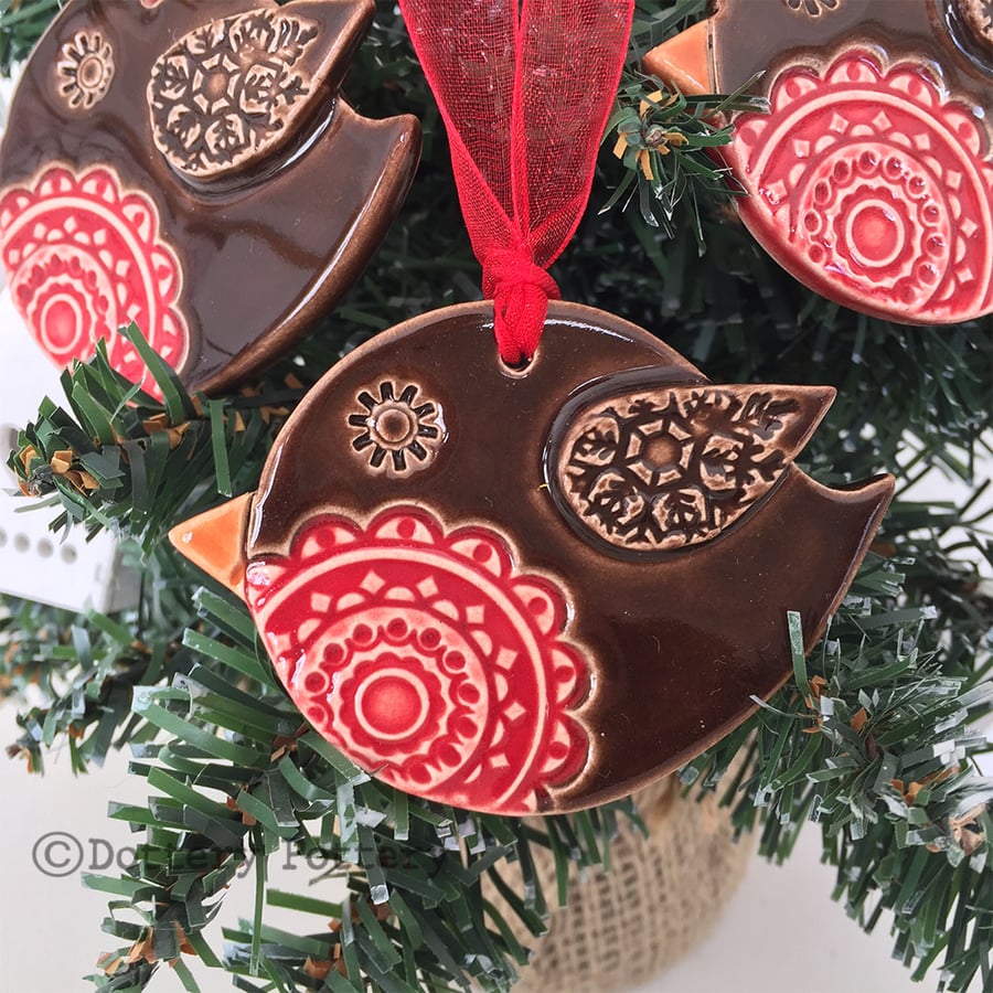 Ceramic Robin Christmas decoration Pottery robin Xmas decoration pottery bird