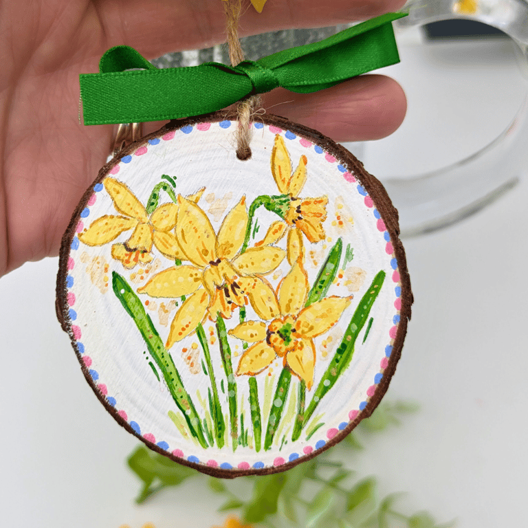 Daffodil hand-painted Log slice decoration 