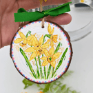 Daffodil hand-painted Log slice decoration 
