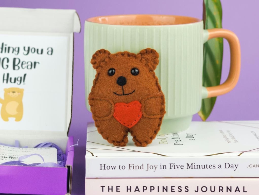 Felt Bear Pocket Hug, Hand Sewn Keepsake, Boxed Plush Gift
