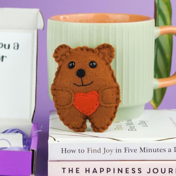 Felt Bear Pocket Hug, Hand Sewn Keepsake, Boxed Plush Gift