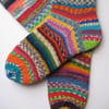 hand knit womens wool scrappy socks UK 5-7