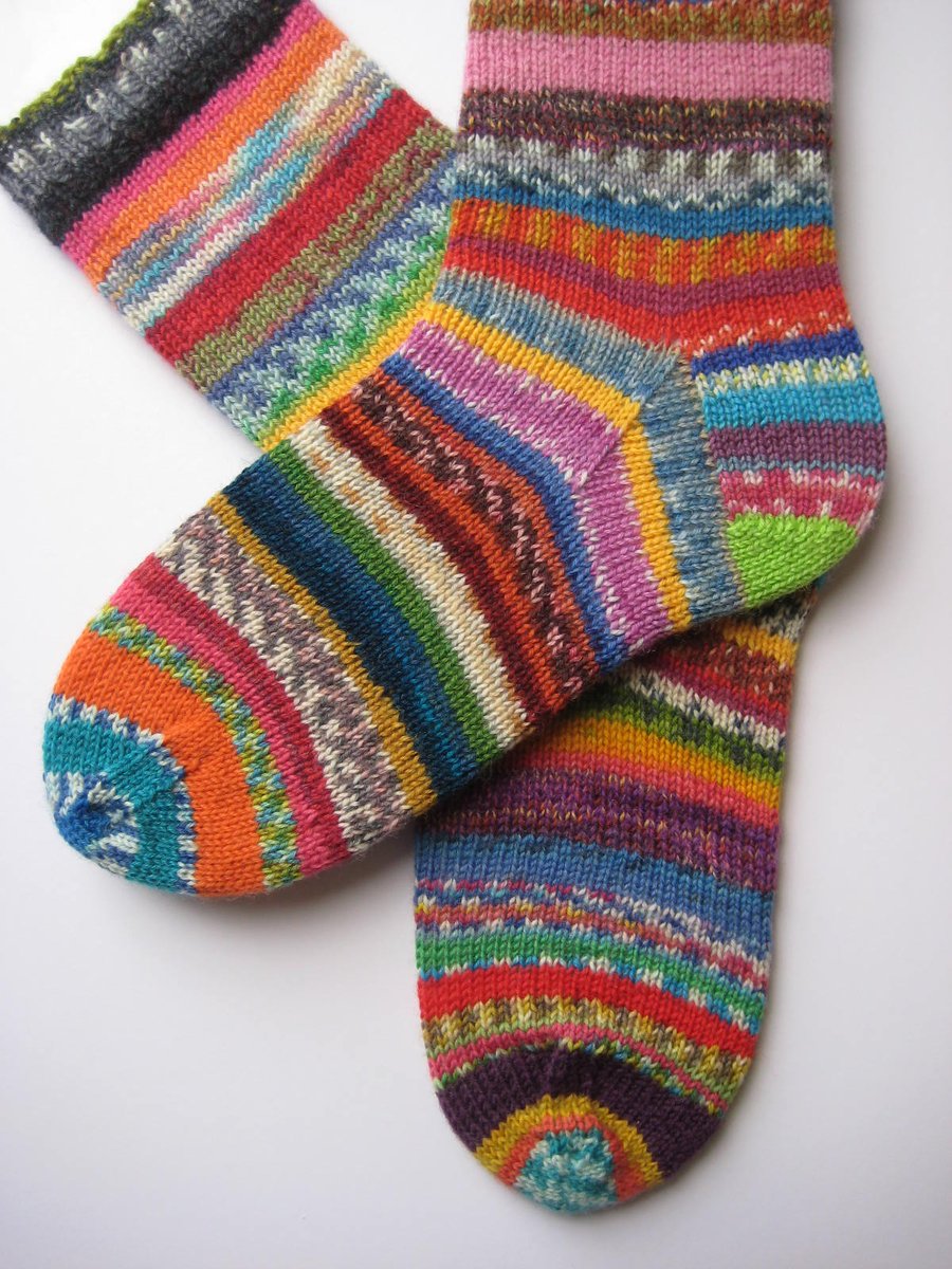 hand knit womens wool scrappy socks UK 5-7