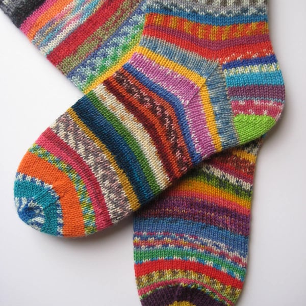 hand knit womens wool scrappy socks UK 5-7