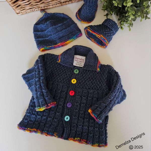 Designer Baby Jacket - Layette Set Hand Knitted 0-3 Months Size