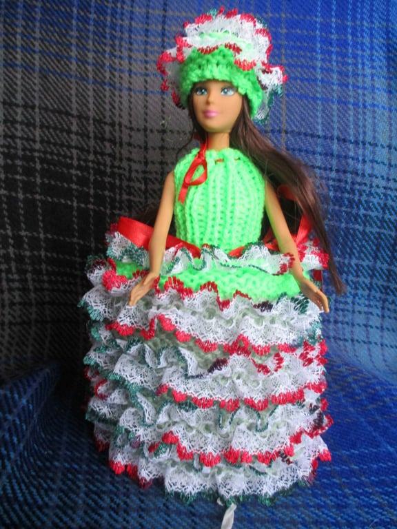 Hand Knitted Festive Doll Spare Toilet Roll Cover