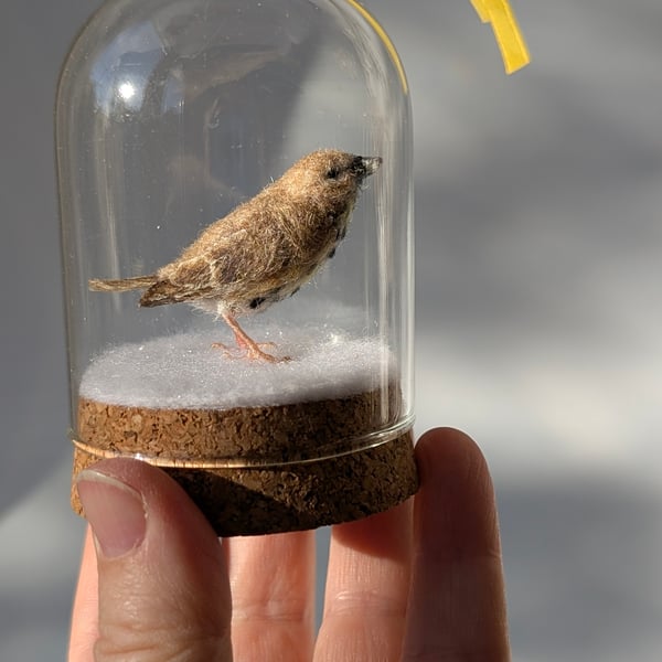 Tiny wool Christmas Song Thrush hanging tree decoration