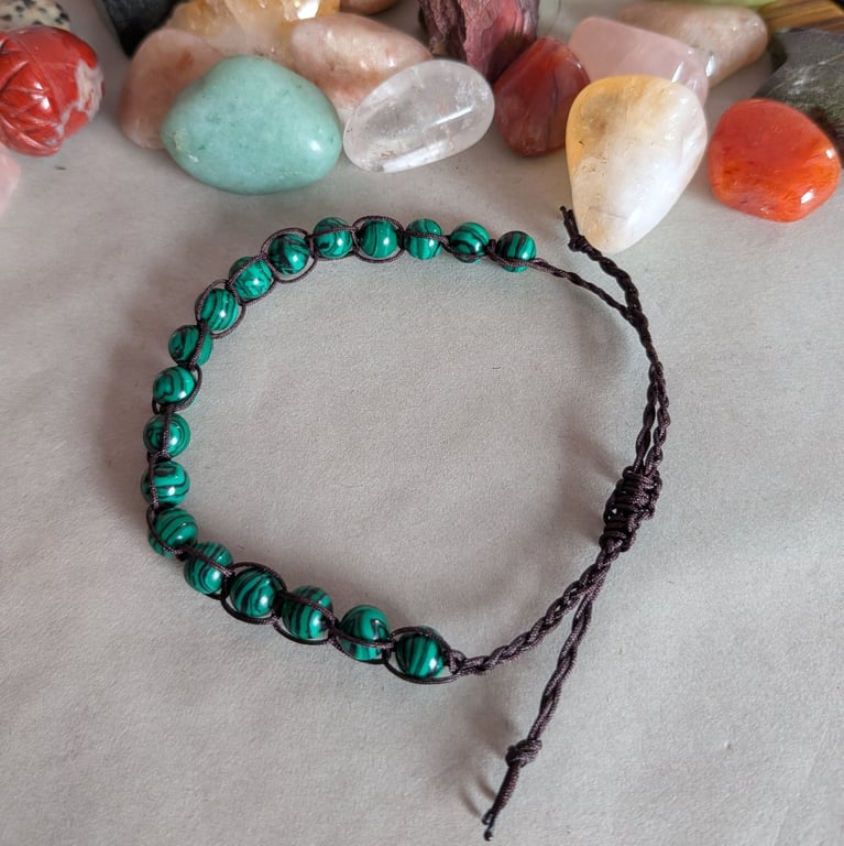 Malachite macrame adjustable bracelet