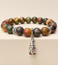 Picasso Jasper and Sterling Silver Coffee Loving Gnome Bracelet.