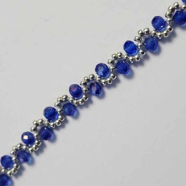 Sapphire Blue Crystal Bracelet - Miyuki Beads, Handmade Jewellery